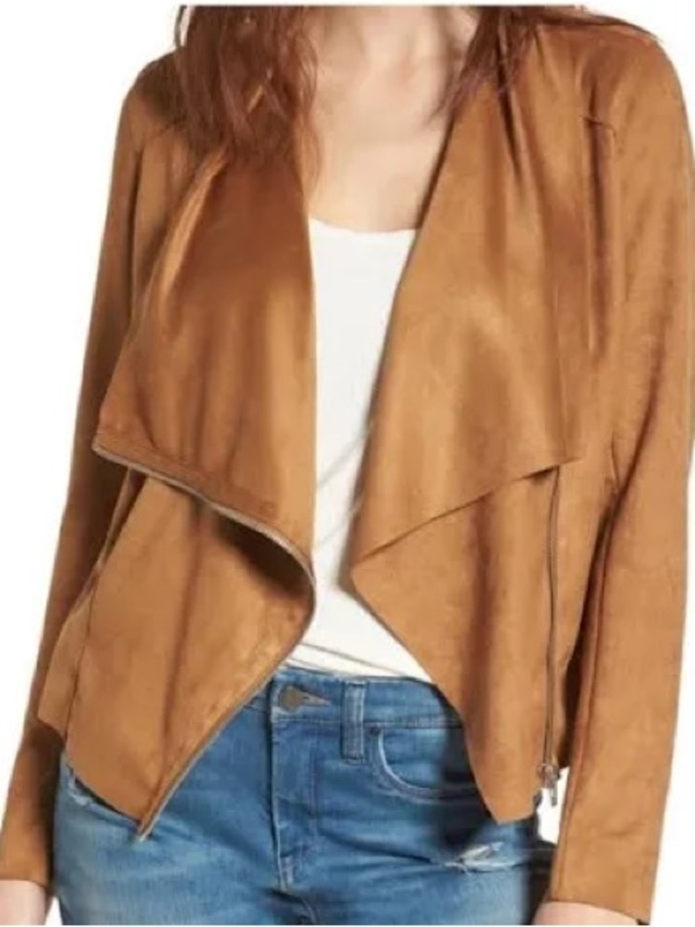 Blank NYC Faux-Suede and leather Draped Jacket - Camel Brown